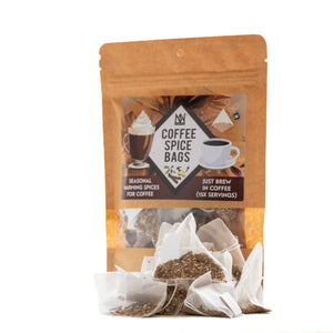 Pack of coffee spice bags with a visible brand logo on a white background