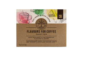Coffee flavours box on a white background