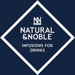 Logo of Natural & Noble infusions for drinks on a dark blue background