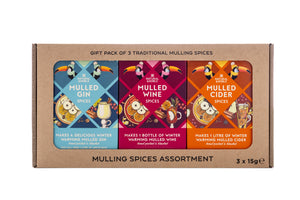 Gift pack of 3 traditional mulling spices with colourful labels