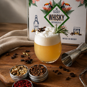 Whisky Sour with Natural & Noble DIY Whisky Kit and Open Tins of Botanicals