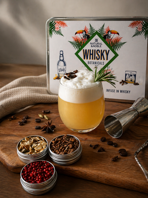 Whisky Sour with Natural & Noble DIY Whisky Kit and Open Tins of Botanicals